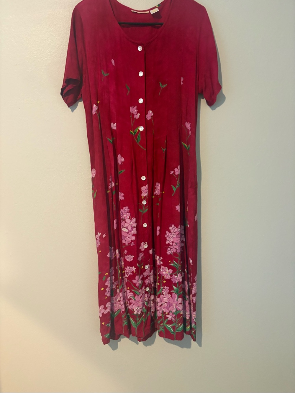 Red Floral Button-Front Maxi Dress